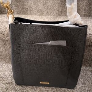 Black Shoulder Bag with Textured Leather and Gold Hardware